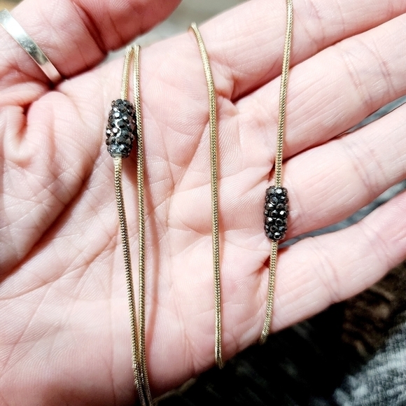 NWT Chico's Wynni Double Strand Gold Tone Necklace w Extention Grey Accents New - Picture 4 of 9